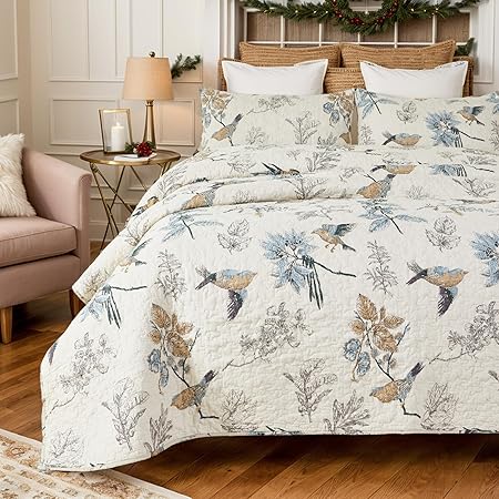 Brandream Bird Bedding King American Country Style Comforter Set King Size 100% Cotton Quilt Set Reversible