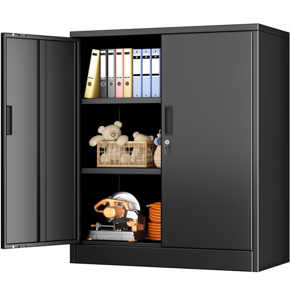 BESFUR Metal Storage Cabinet with Doors and Shelves, for Home, Office, Garage - Black