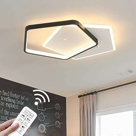 Shine LUEST Modern LED Ceiling Light Fixture Dimmable Black Flush Mount Ceiling Light 20.08" Bedroom Ceiling Lamp with Remote Control Pentagonal Ceiling Light for Kitchen,Entryway,Balcony,Wardrobe