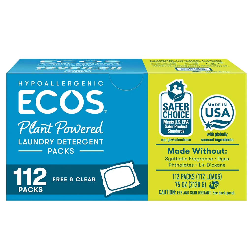 ECOS Laundry Detergent Packs, Free & Clear, 112-count