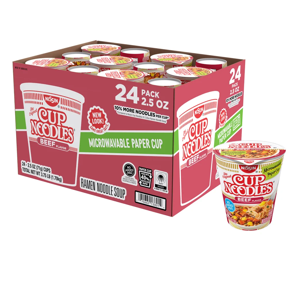 Nissin Cup Noodles, Beef, 2.5 oz, 24-count