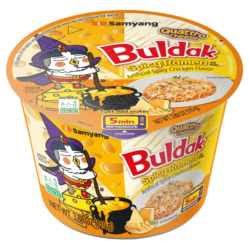Samyang Buldak Spicy Ramen Bowl, Quattro Cheese, Spicy Chicken, 3.8 oz, 6-count