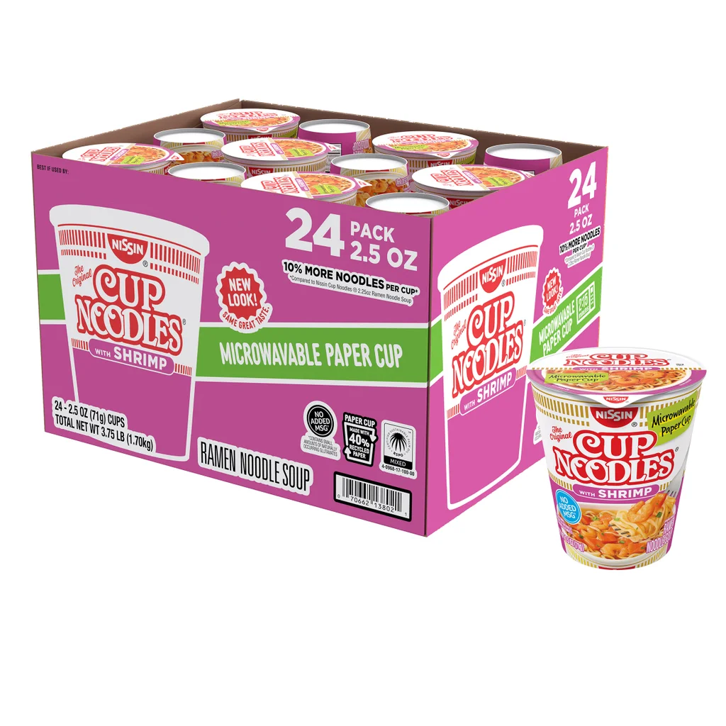 Nissin Cup Noodles, Shrimp, 2.5 oz, 24-count