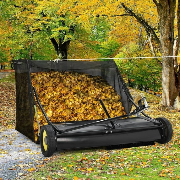 Towallmark Lawn Sweeper, 44 Inch Tow Behind Leaf Collector, Heavy Duty Grass Sweeper With Adjustable Height, Large Capacity Debris Collector For Yard Lawn Care, Dumping Rope Design