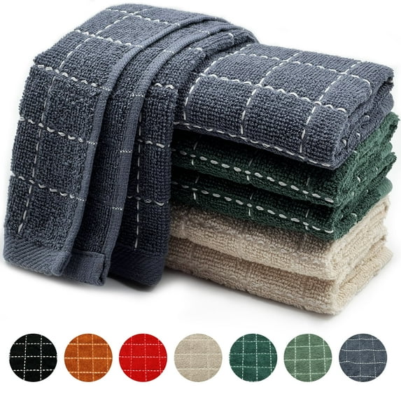 Homieway 100% Cotton Kitchen Dish Cloths, Super Soft and Absorbent Dish Towels Washing Drying Dishes, 12" x 12", Mixed Color, 6 Pack