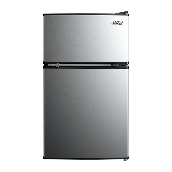 Arctic King 3.2 Cu Ft Two Door Mini Fridge With Freezer Stainless Steel - Energy star certified, compact and efficient for dorms, offices, and small spaces