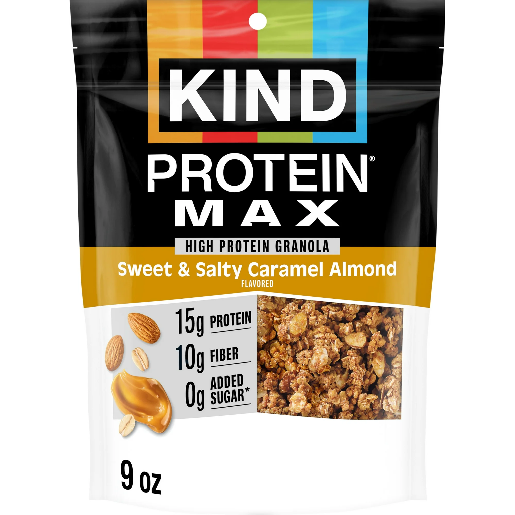 KIND Protein Max Granola, Caramel Almond & Sea Salt, High 15g Protein Granola Snacks, 9oz