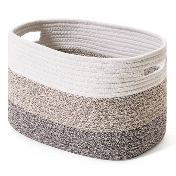 Gradient Brown Large Woven Cotton Rope Storage Basket for Books, Toys, or Decorative Shelves(1PCS)