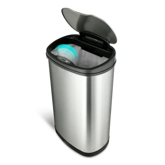 Nine Stars Automatic Kitchen Trash Can, 13 Gallon Stainless Steel, Motion Sensor Hands free Soft Close Lid Garbage Bin, Silver