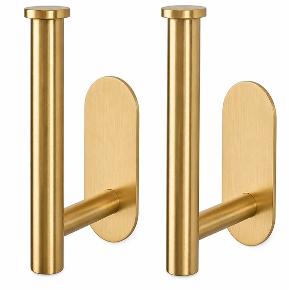 CNDRLEF Adhesive Curtain Holdbacks, 2 Pack No Drill Curtain Tie Backs, Gold Metal Curtain Holders for Drapes, Sheers & Blackout Curtains