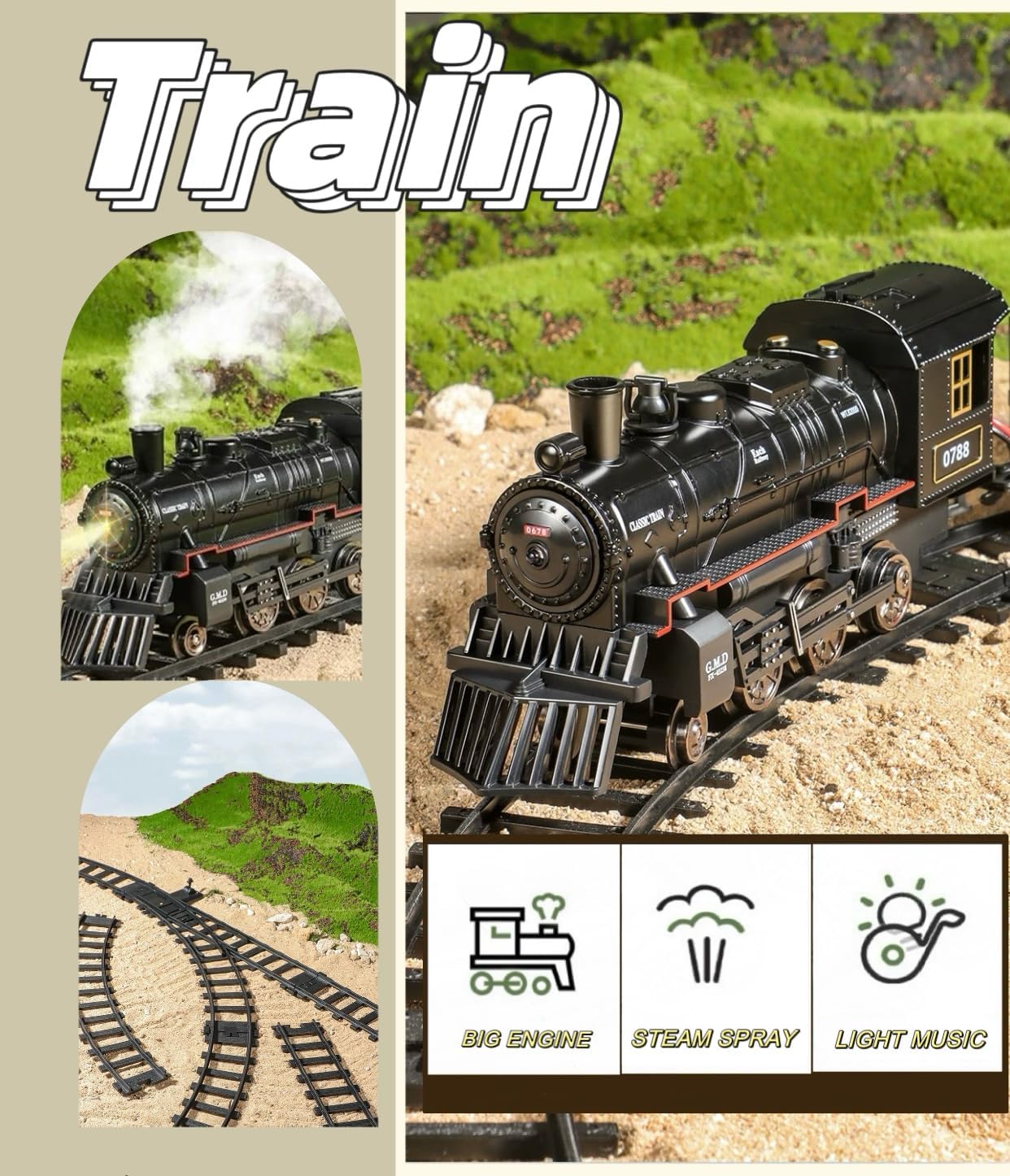 Mantfuty Train Set Train Toys for Kids w/Smokes, Lights & Sound Electric Trains w/Steam Locomotive Train Carriages & Luxury Tracks Model Trains for 3 4 5 6 7 8+