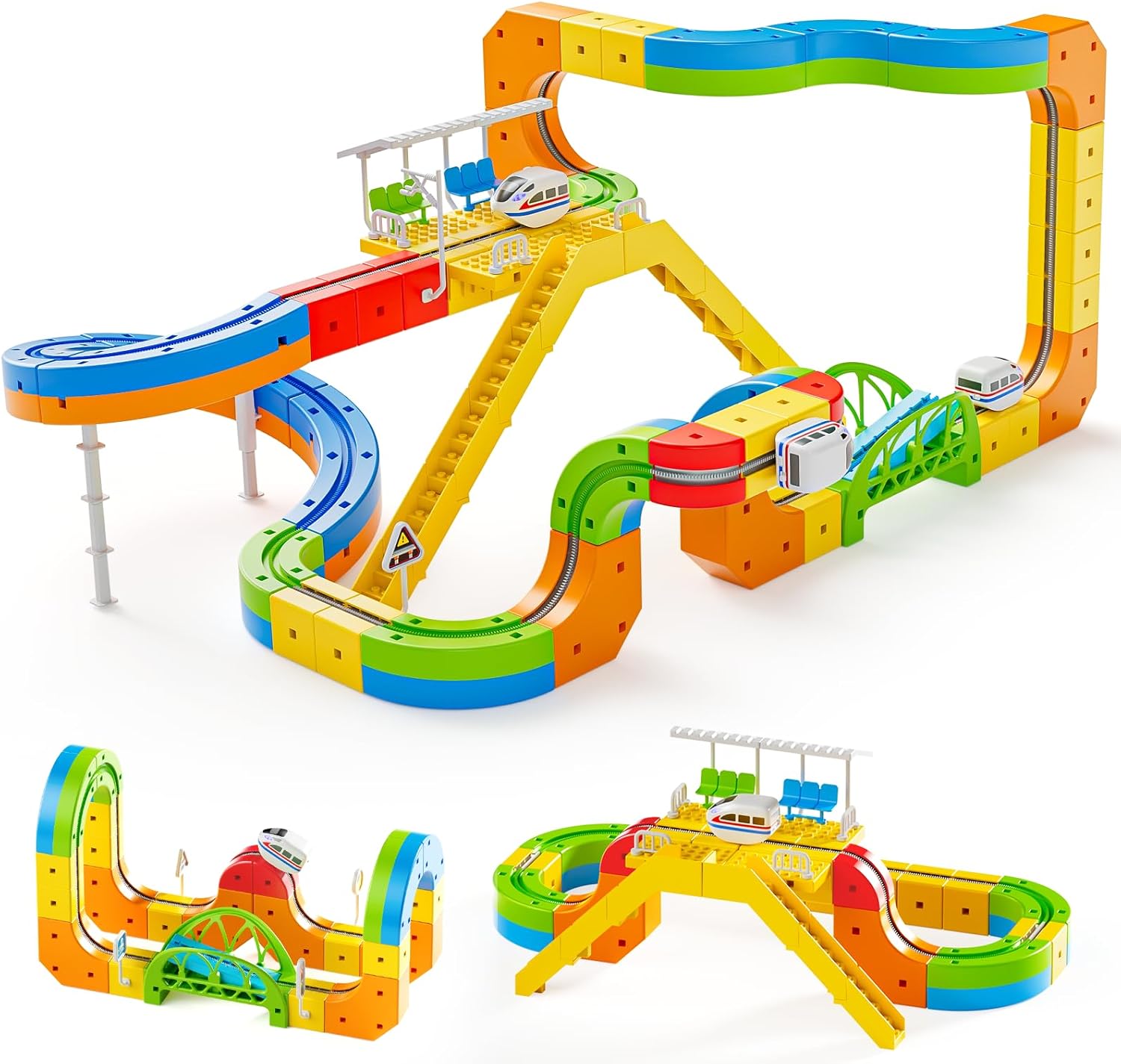Upgrade Electric Train Set, 3D Cube Track-DIY Rail Cube Block Kit, 113PCS STEM Gravity-Defying Motorized Trains Race Tracks Toys Gift for Kids Boys Girls Age 3 4 5 6 7 8+