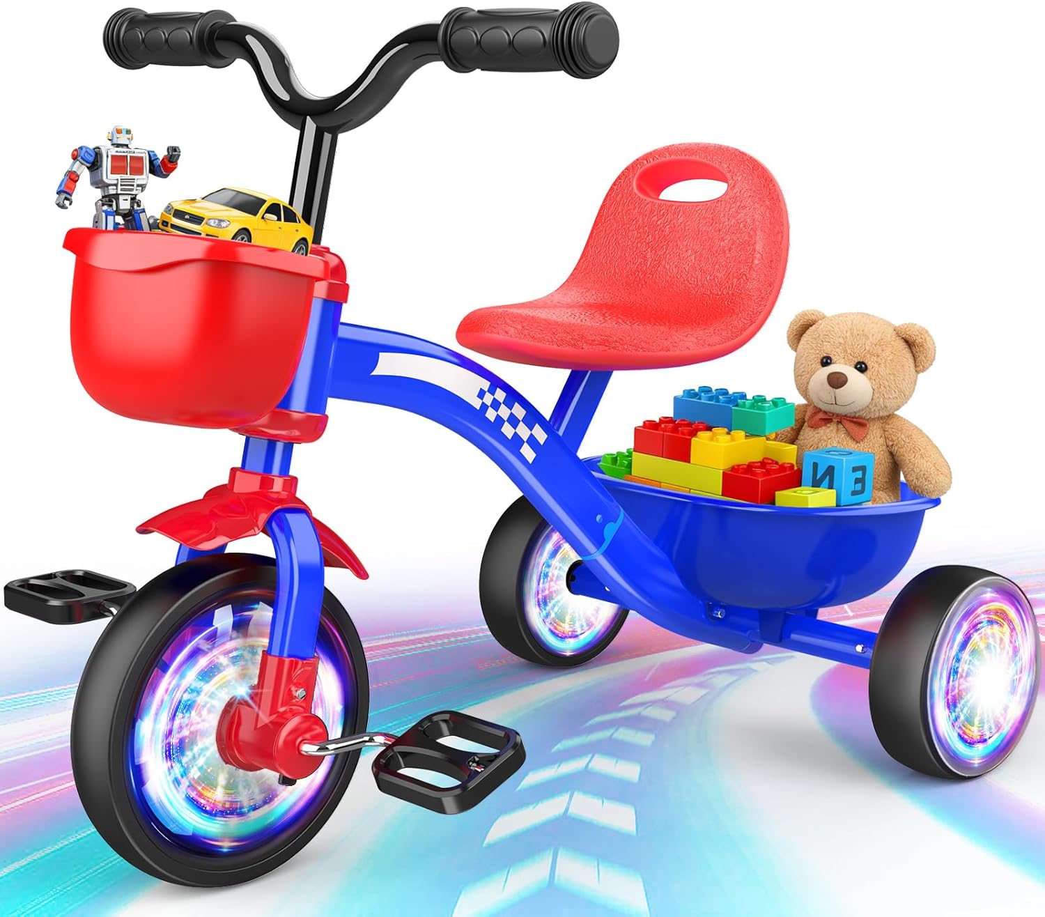 Tricycle for Toddlers 1-3 3-5 Year Olds, Unicorn Toddler Bike Baby Balance Bike with Colorful Lighting Wheels & Large Basket, Birthday Gift and Toy for 1 2 3 4 5 Year Olds Girls Boys