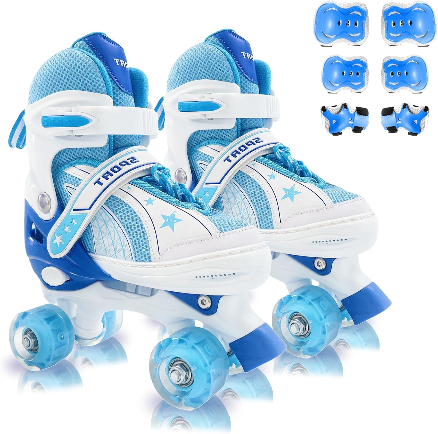 Adjustable Kids Roller Skates for Girls and Boys Ages 3-5 5-8 8-12, All 8 Wheels of Girl's Skates Shine, Safe and Fun Illuminating for Outdoor Indoor Sports