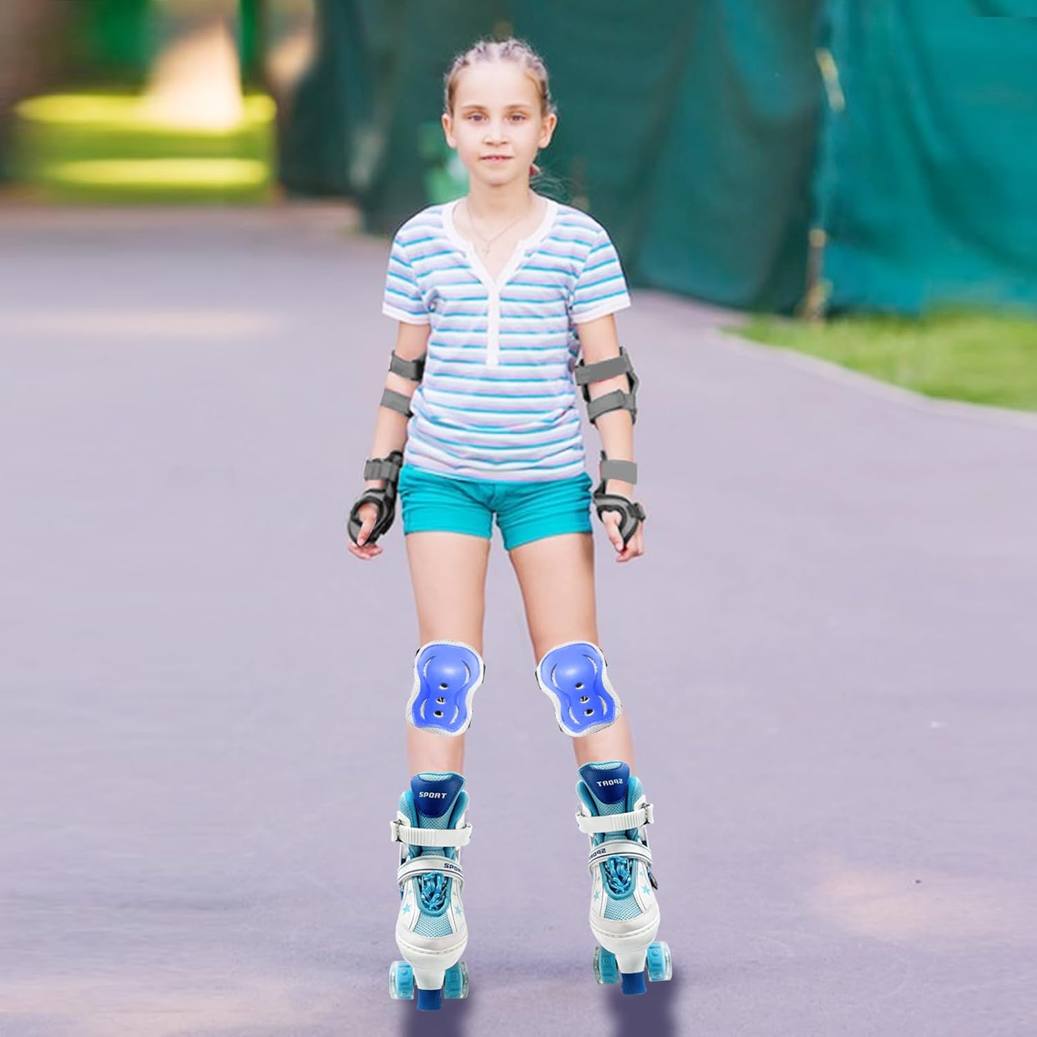 Adjustable Kids Roller Skates for Girls and Boys Ages 3-5 5-8 8-12, All 8 Wheels of Girl's Skates Shine, Safe and Fun Illuminating for Outdoor Indoor Sports