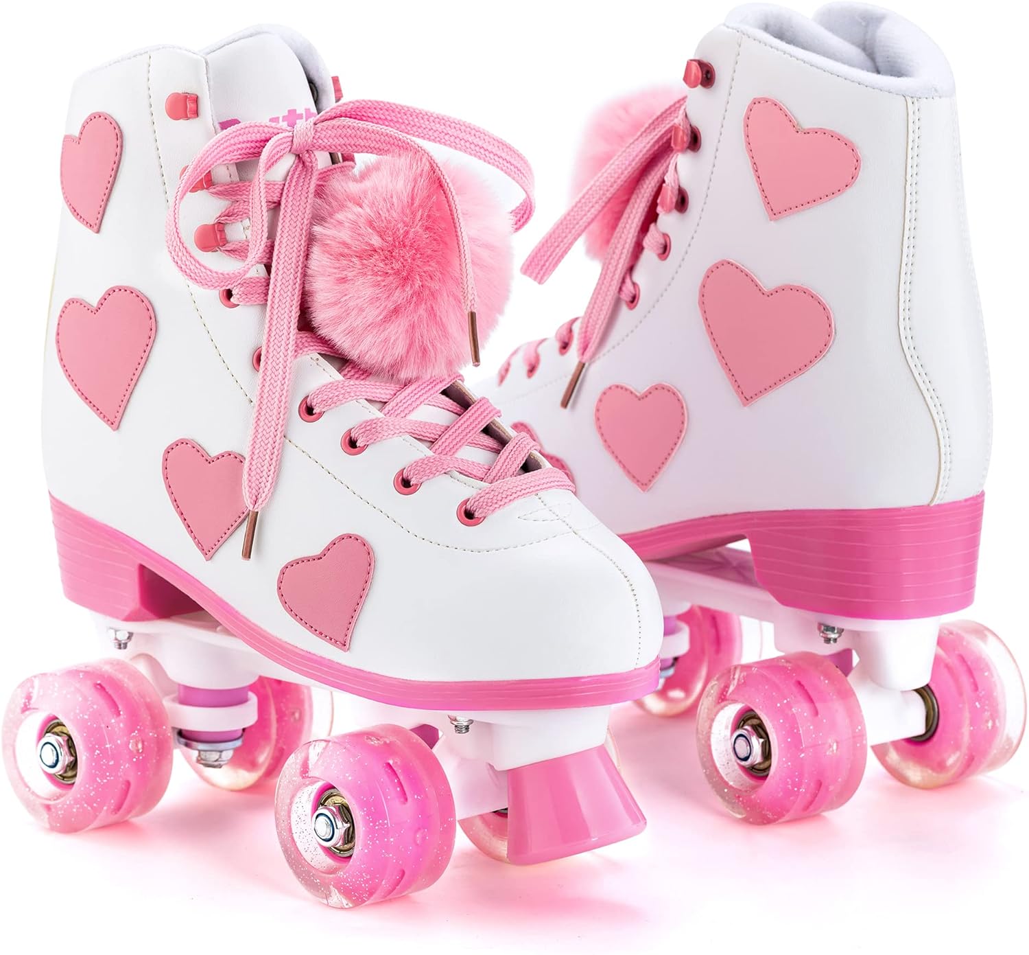 Ruthfot Women's and Girl's Classic Roller Skates with Light up Wheels and Love Heart Pattern, High-top PU Leather Rollerskates…
