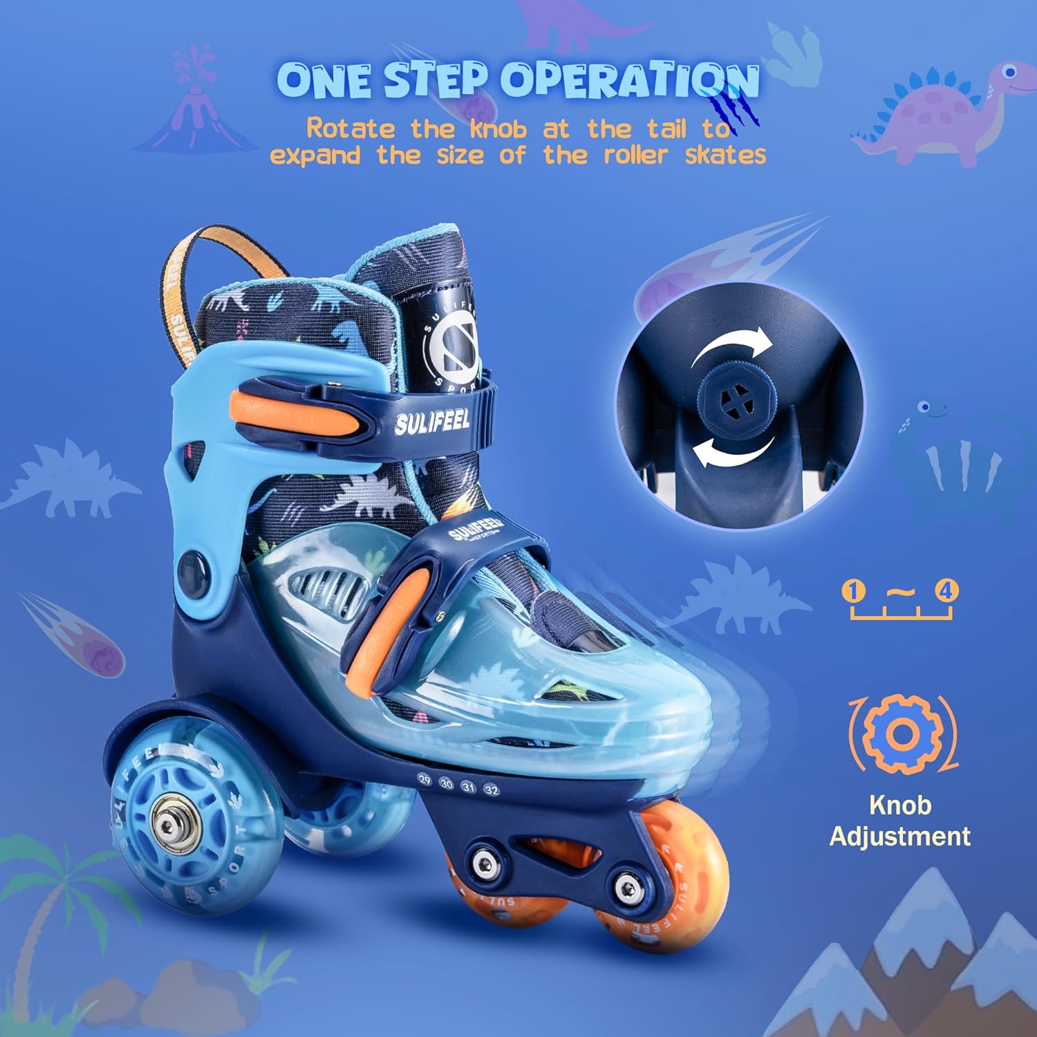 SULIFEEL Adjustable Roller Skates for Girls Boys Kids,Fun Illuminating Light Up Flash Wheels Three-Point Type Balance Suitable for Beginners Indoor Roller Skating