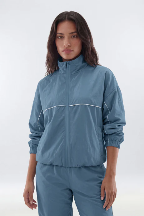 Mock Neck Full Zip Track Jacket - Soft Indigo