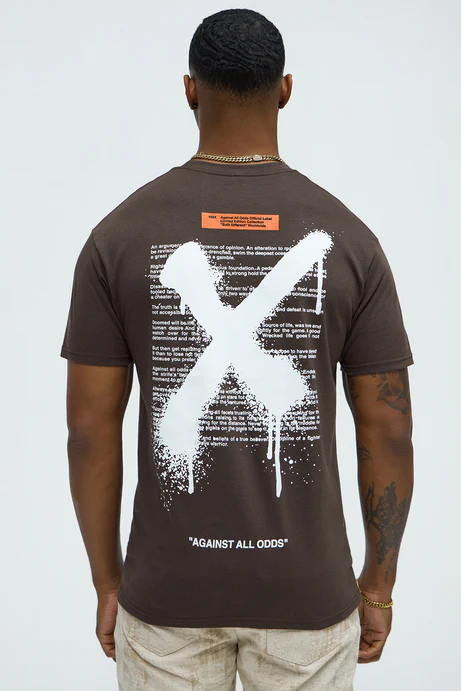 X Graffiti Short Sleeve Crew Neck T shirt - Brown