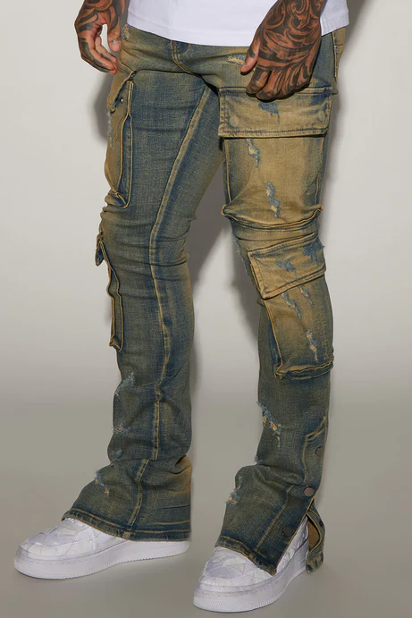 On The Set Stacked Skinny Snap Flare Jeans - Vintage Wash