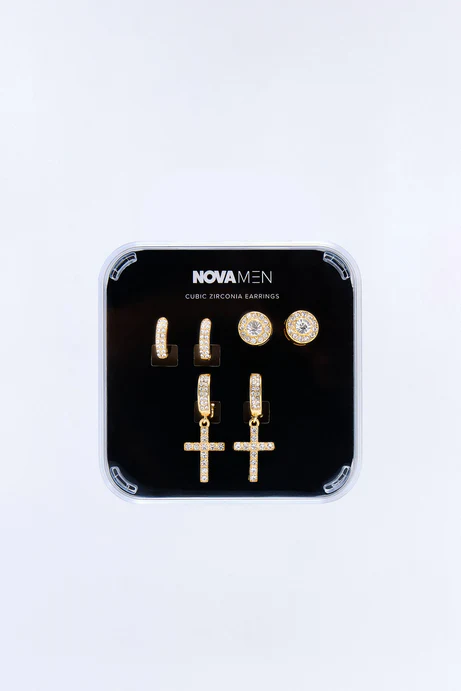 Holy Opulence Iced Cross Earring Set - Gold