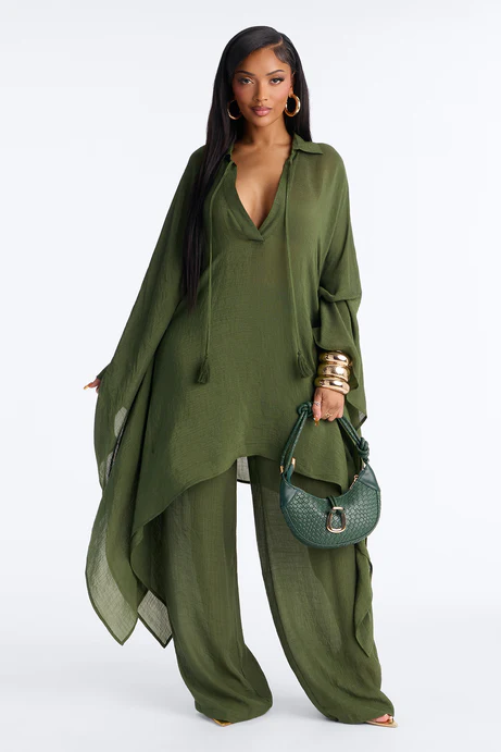 Addison Linen Pant Set - Olive