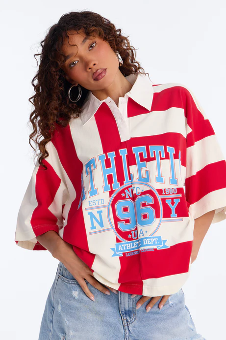 Athletic Oversized Polo - Red/White