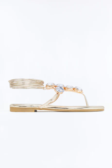 Gems Wrap Up Sandals - Gold