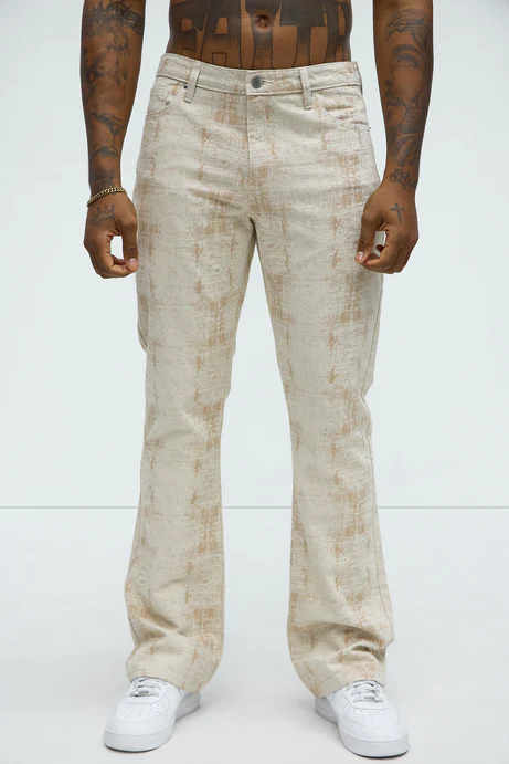 Rough Mark Stacked Slim Flare Pants - Tan