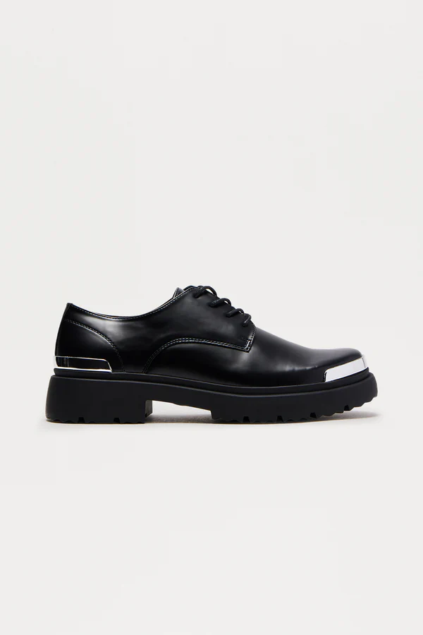 Metallic Detail Chunky Lace Up Shoes - Black