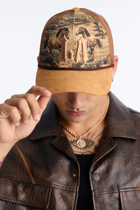 Wild West LA Trucker Snapback Hat - Brown