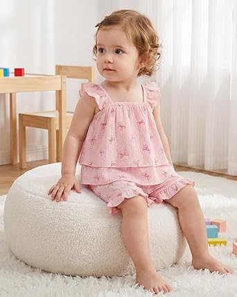 Jecson Toddler Girl Outfits Baby Girl Summer Clothes Sleeveless Ruffle Dress Tops and Shorts Clothing Sets 12M-4Y