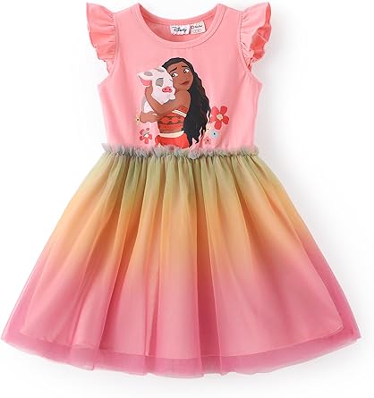 Disney Princess Frozen Elsa Minnie Stitch Toddler Girl Tulle Tutu Dress Ruffle Sleeve Mesh Summer Birthday Party Clothes 2-9Y