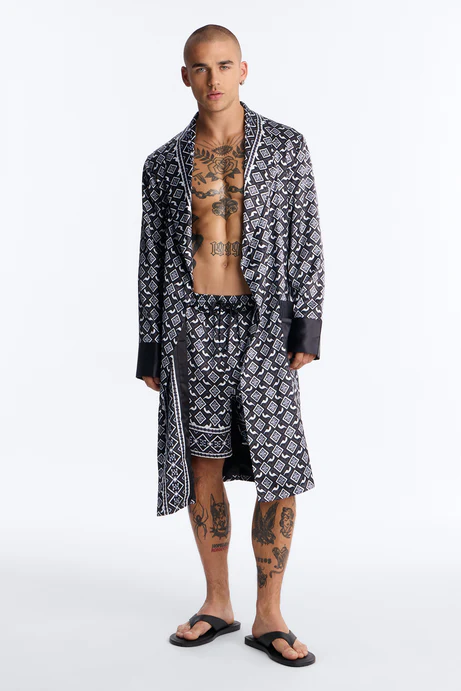 Midnight Tribal Robe Lounge Set - Black/White