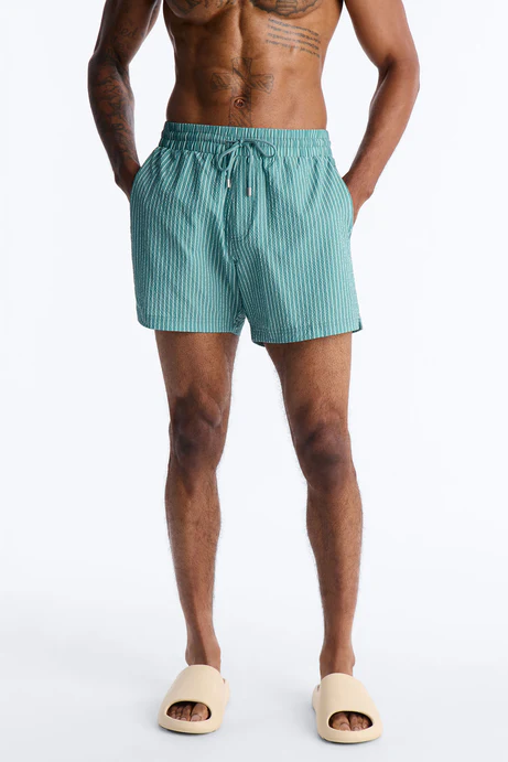 Striped Relaxin' Seersucker Swim Trunk 6″ - Green