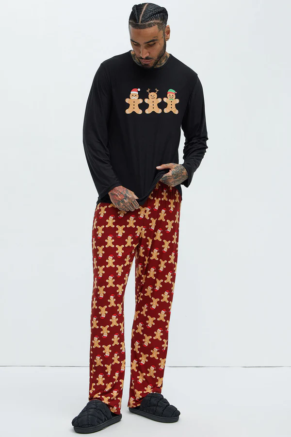 Gingerbread Family Holiday PJ Set - Black/combo
