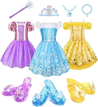 Meland Princess Dress Up for Girls Age 3 4 5 6, Dress Up Clothes with Shoes Toy, Birthday Christmas Gift for Toddler Girls