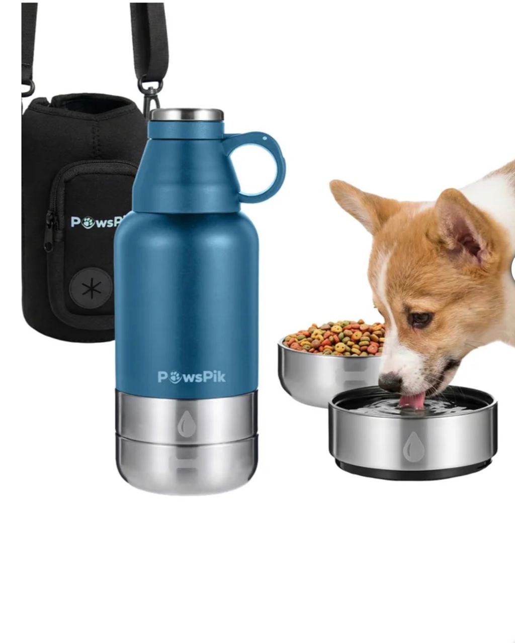 PawsPik Travel 3-in-1 Dog Water Bottle & Bowl with Travel Carrier