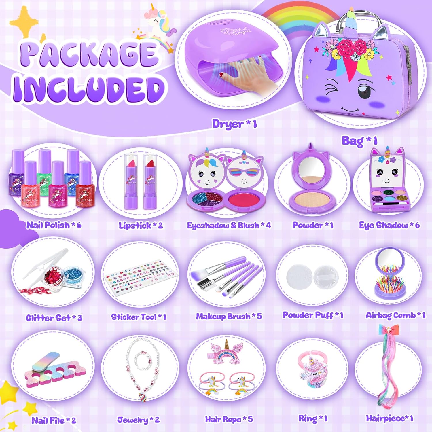 PERRYHOME Kids Makeup Kit for Girl, Nail Polish for Kids, Unicorn Real Washable Cosmetic Set, Non-Toxic Makeup Toy, 2026 New CPF Sustainable Princess Toys & Birthday Gifts for Girls for 3-12 Year Old