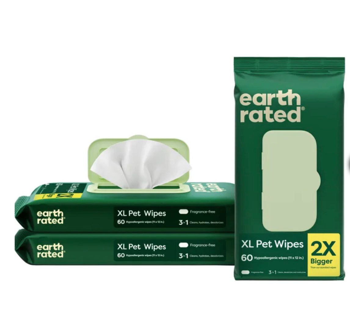 Earth Rated XL Hypoallergenic Pet Wipes, 60-count each, 3-pack