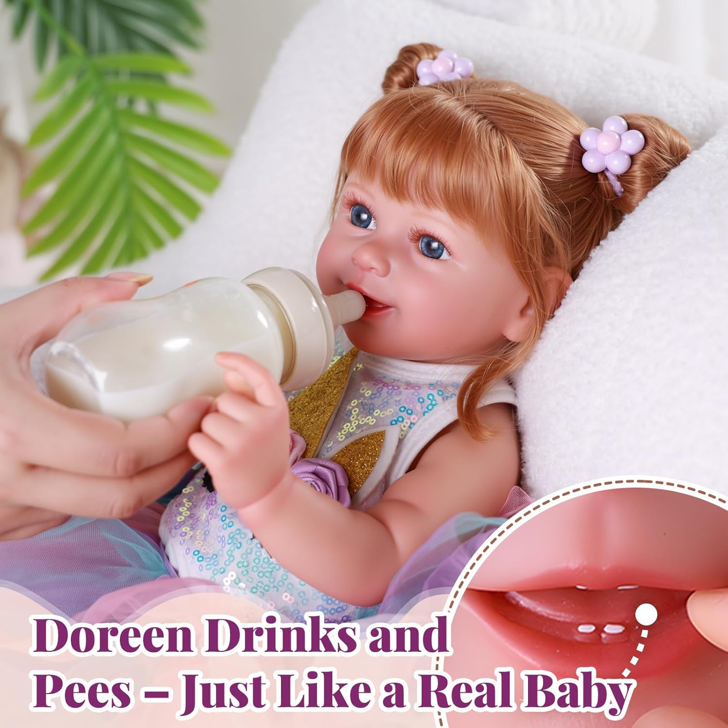 BABESIDE Drink and Wet Reborn Baby Dolls - 20 Inch Lifelike Realistic Baby Doll Girl with Soft Vinyl Full Body, Can Drink Water & Pee, Reborn Baby with Blonde Curly Hair, for Kids 3+