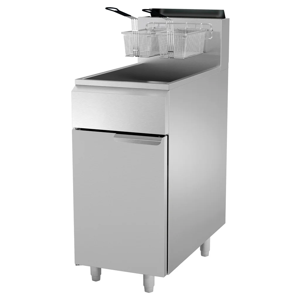Kutano Commercial Natural Gas Fryer, 3-Burner, 50 lb Capacity, 105K BTU, Stainless Steel