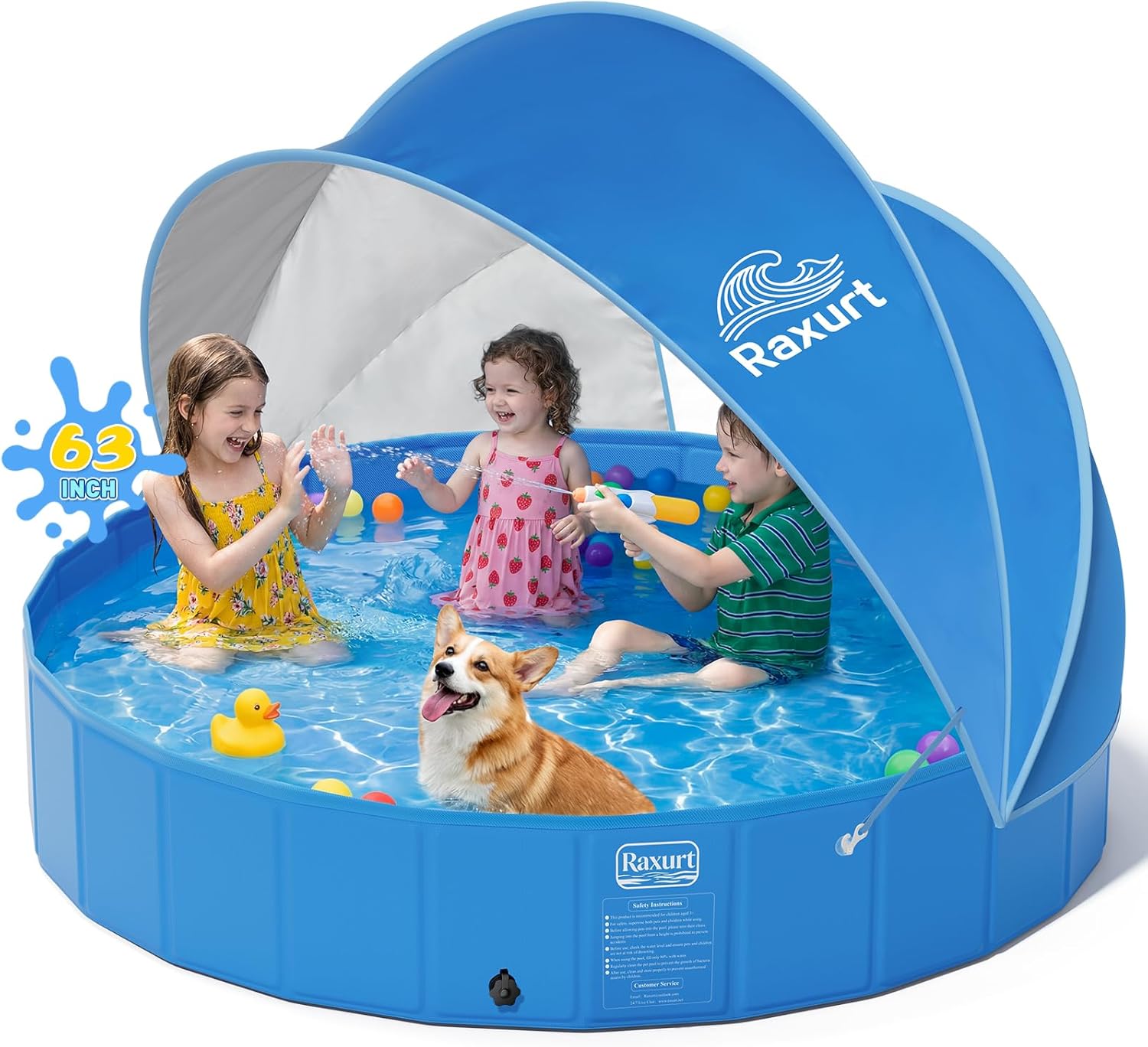 QPAU Inflatable Swimming Pool, Full-Sized Blow Up Pool with Seats and Backrests, Kiddie Pool for Outdoor & Backyard, for Family Summer Time Fun, Clear Blue