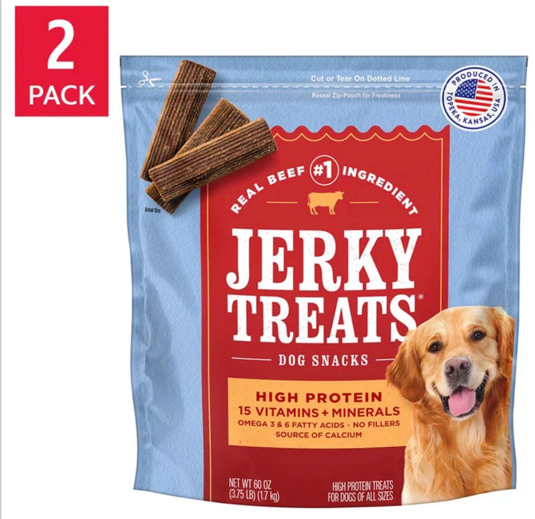 Jerky Treats American Beef Dog Snacks 60 oz, 2-count