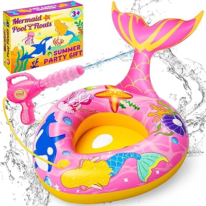 Pool Floats Kids with Water Gun Inflatable Pool Floats for Kids Ages 3-8 Outdoor Games Water Toys Summer Swimming Fun for Boys Girls