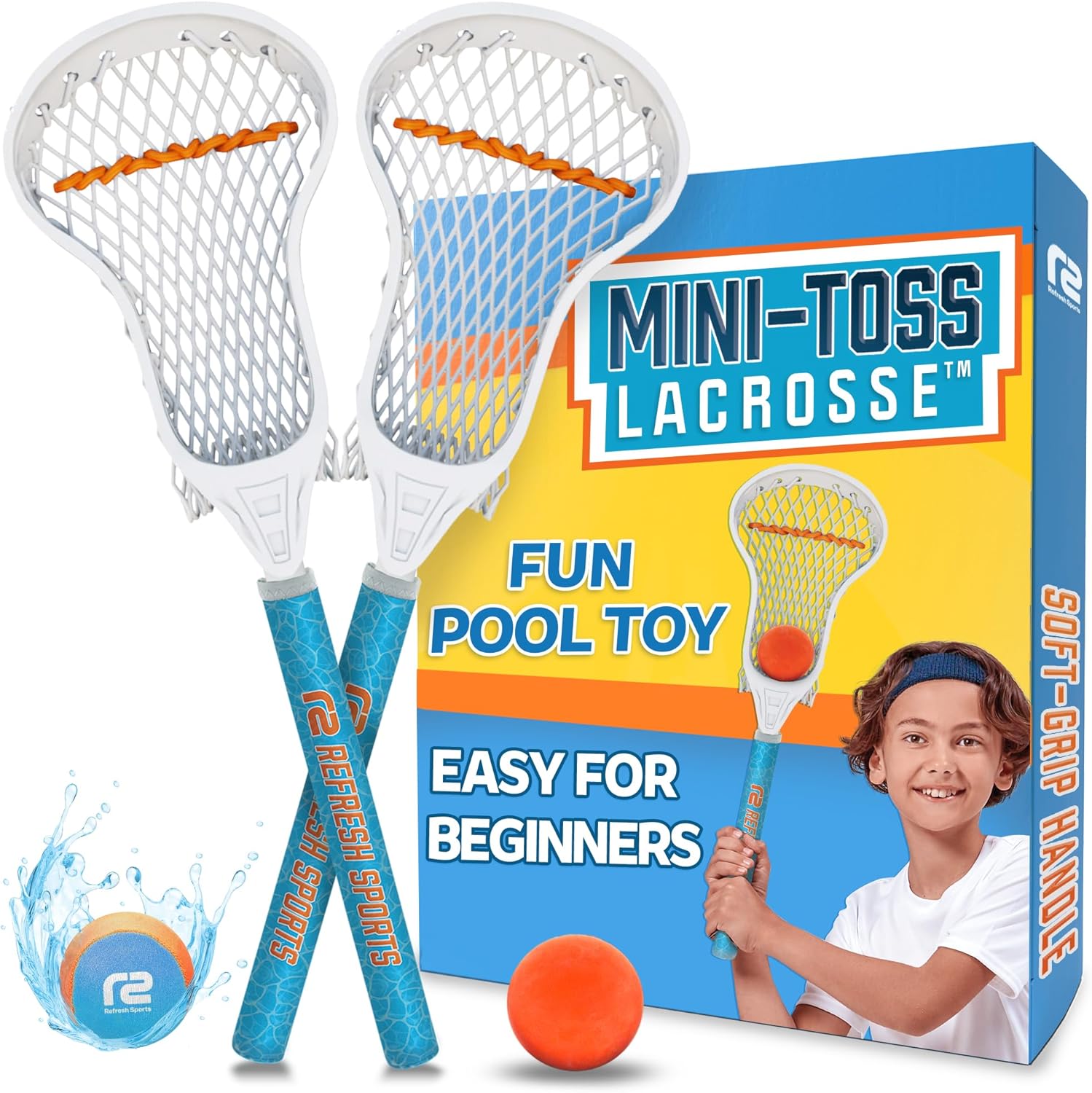 Mini Toss Lacrosse Set – The Ultimate Game for the Pool or Beach & Backyard - Comes with Water Skipping Ball, Rubber Ball & 2 Sticks with Premium Full Size Basket for Easier Catching and Throwing