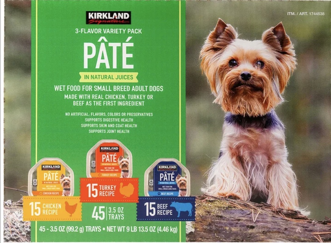 Kirkland Signature Pate Wet Dog Food Variety Pack, 3.5 oz, 45-count