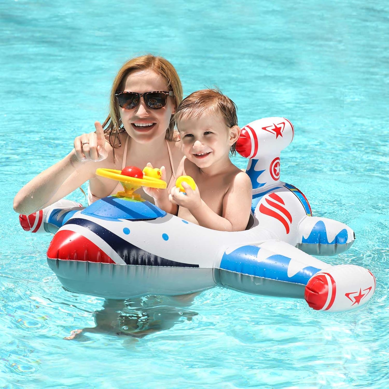 Swimbobo Toddler Pool Float with Seat Boat Inflatable Ride-on Car for Kids Outdoor Toys