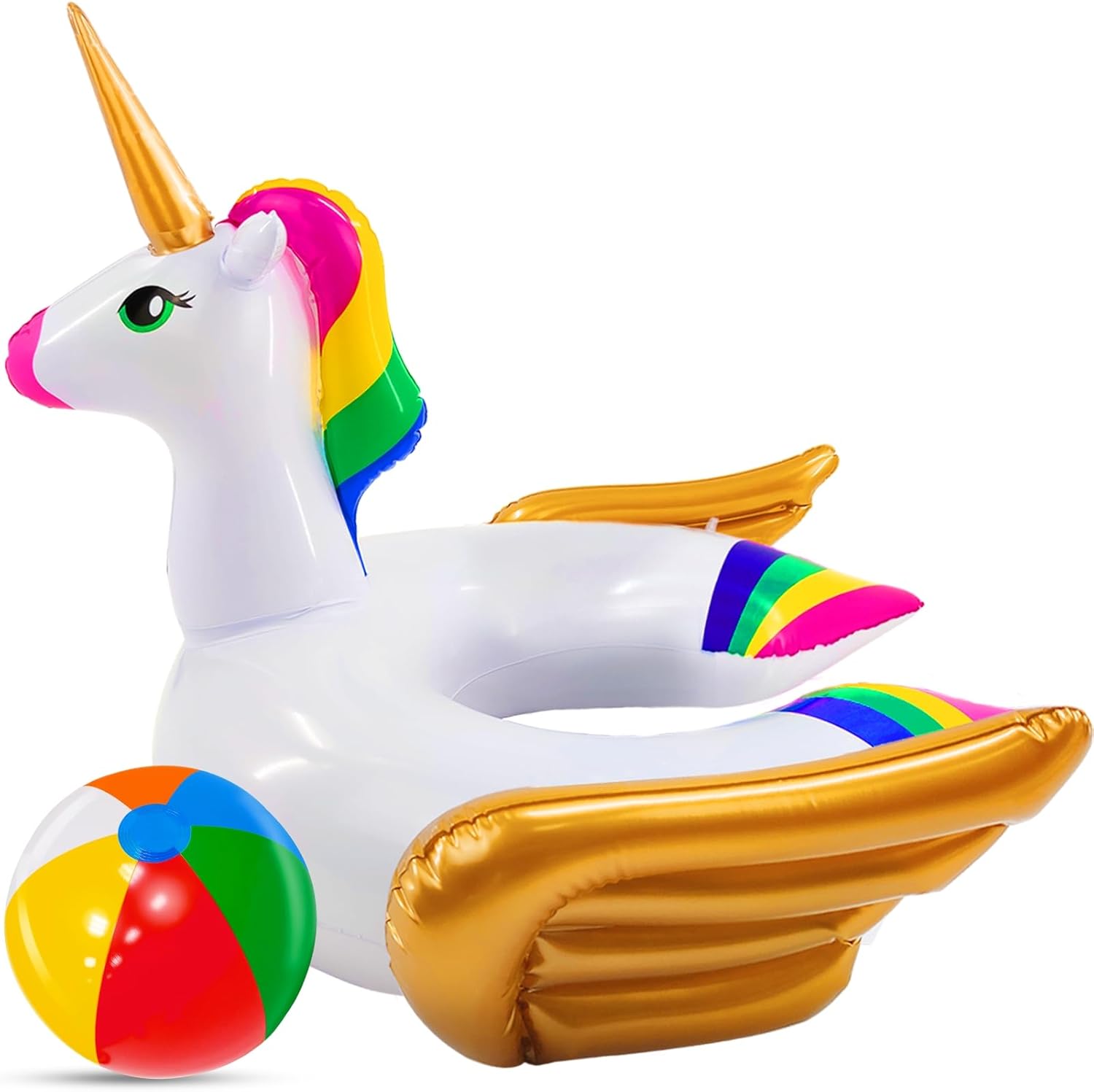 2 Pack Pool Floats Kids - Unicorn Pool Floaties & Beach Ball Summer Beach Pool Toys,Inflatable Pool Float Swimming Ring Ride On Water Toys for Toddler Girls Boys 3-8 Years Summer Party