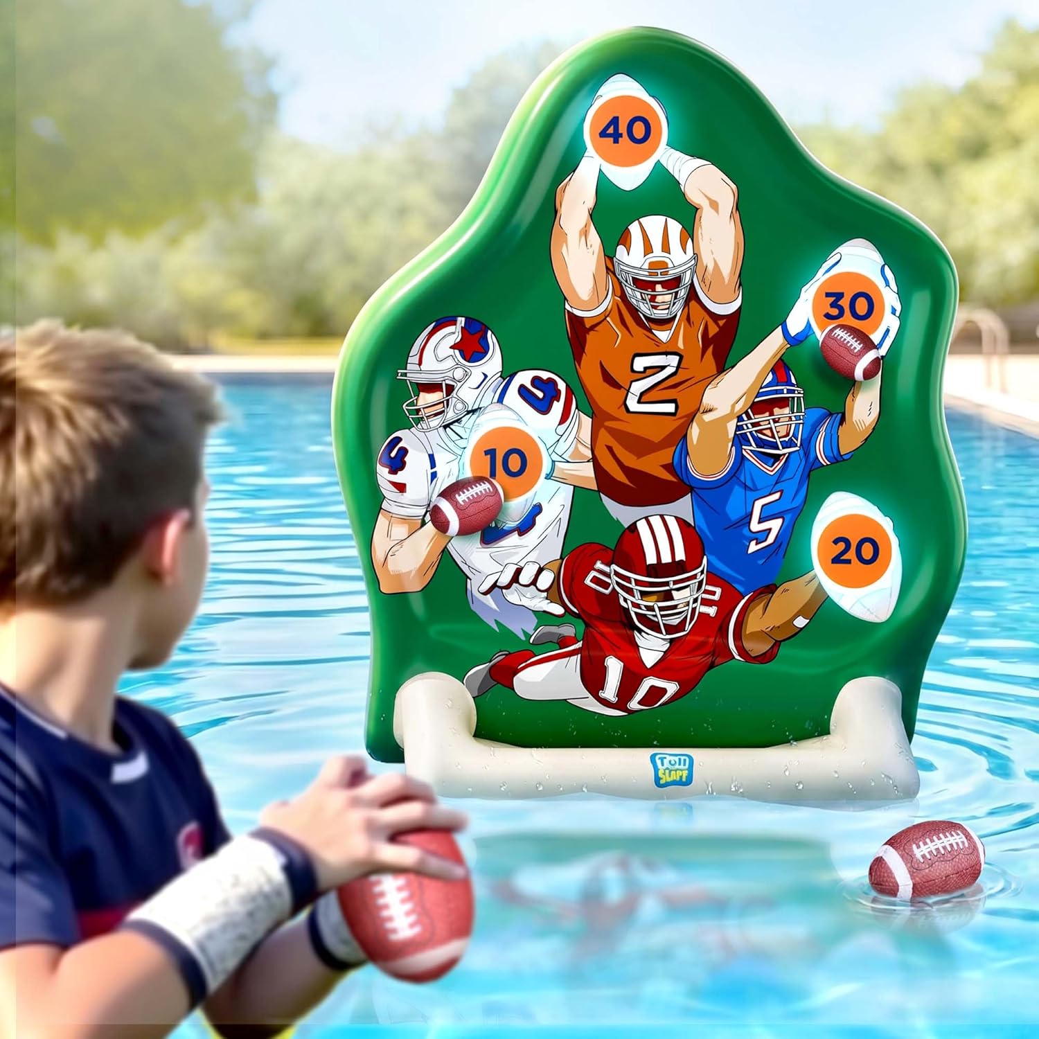Funscape Kids Inflatable Football Pool Toy, Fun Swimming Pool Soft Ball Toss Game, Outdoor Yard Water Target Sports Activity, Cool Summer Beach Family Party Gift 3 4 5 6 7 8 Yr Boy Girl Child Teen